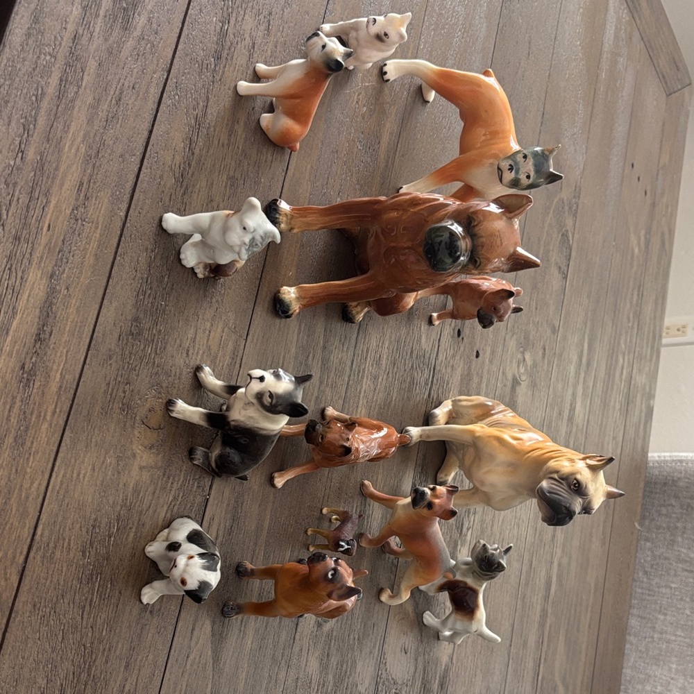 Ceramic Dog Figurine Set - Brown and White